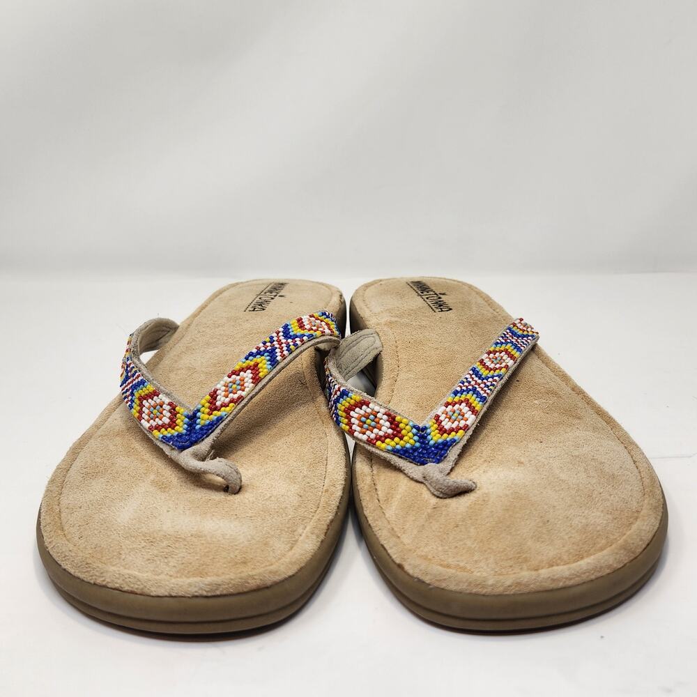 Minnetonka Beaded Thong Toe Post Sandal Leather Suede Women Size 12 W Slip On - Picture 3 of 8